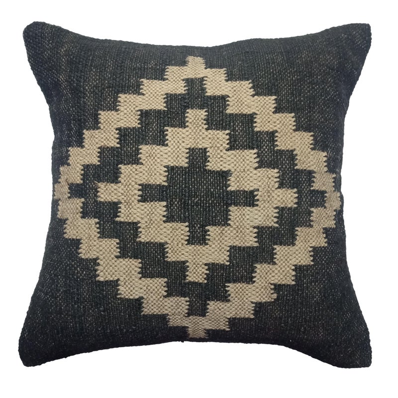 Trade Star 70% Jute and 30% Wool Handmade Pillow Cover Kilim Pillow Cover Vintage Square Throw Cushion Case Highly Durable Beautiful Decorative Farmhouse Covers 18x18 Inches (Pattern 8) - Image 1